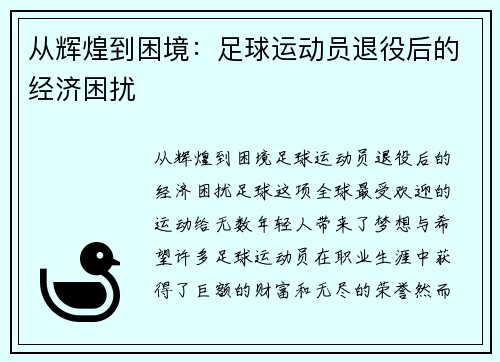从辉煌到困境：足球运动员退役后的经济困扰